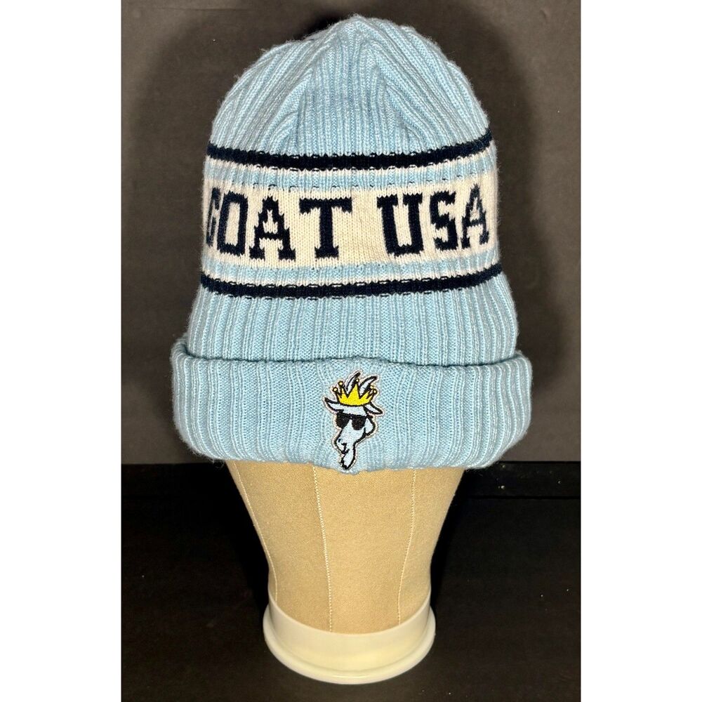 GOAT USA Knit Beanie Hat Light Blue Cuffed Embroidered Logo Winter Cap